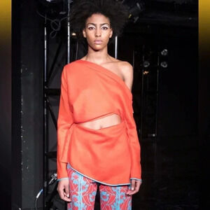 Richard Malone Draped Split One-Shoulder Hand Woven Virgin Wool Top Runway